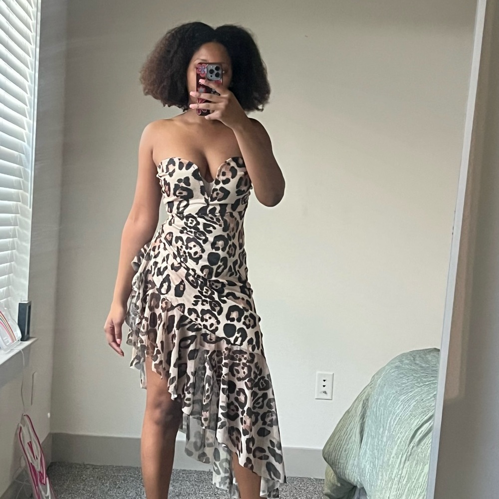 Boohoo Animal Print Asymmetrical Dress